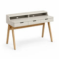 Schreibtisch mit 3 Schubladen und Aufsatzfach MDF Gummibaumholz rechteckig Weiß Natur 120 x 60 x 90 cm