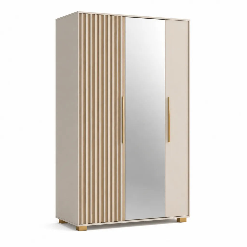 Drehtürenschrank mit Spiegel 120 x 52 x 200 cm MDF rechteckig Beige Gold