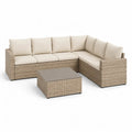 Gartenlounge Set 6-Sitzer mit Couchtisch PE-Rattan L-Form Beige 270 x 210 cm
