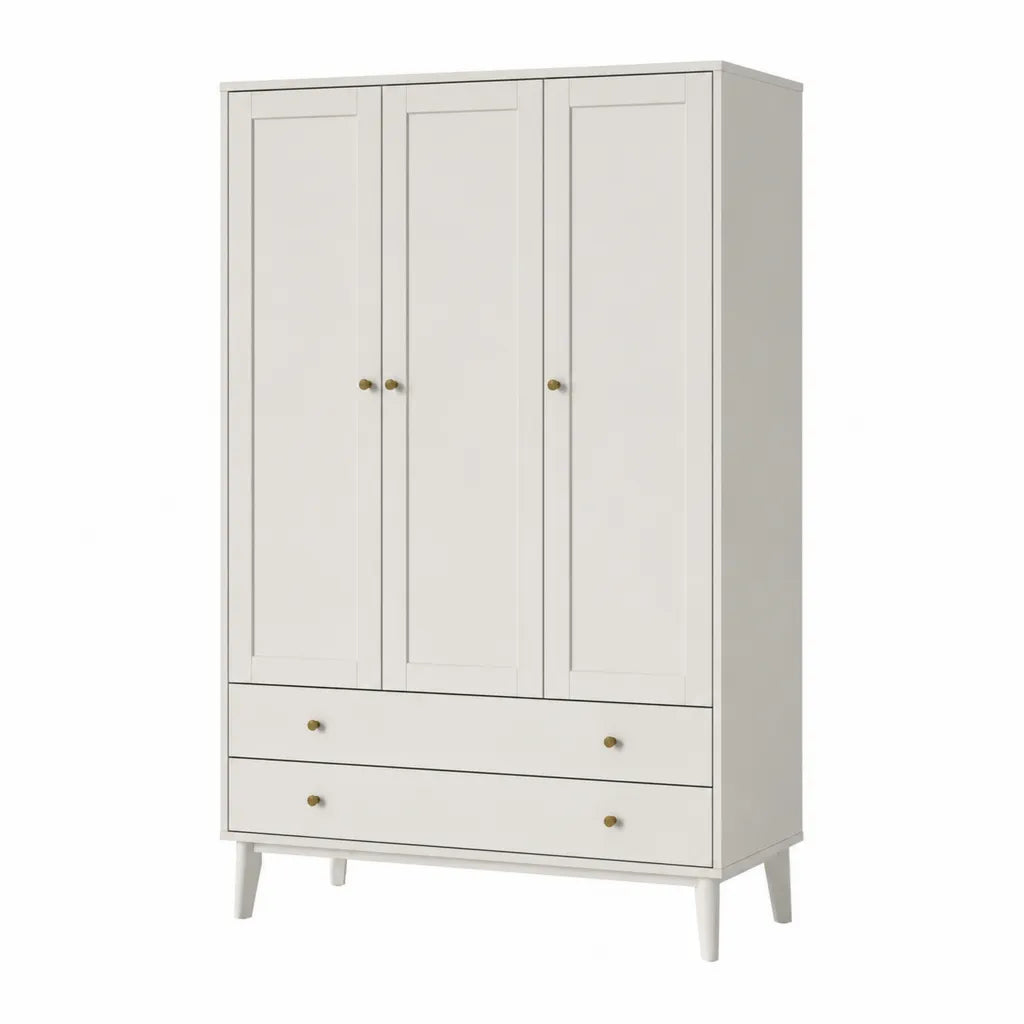 Kleiderschrank 3 Türen mit 2 Schubladen aus Spanplatte rechteckig Weiß 120 x 52 x 190 cm