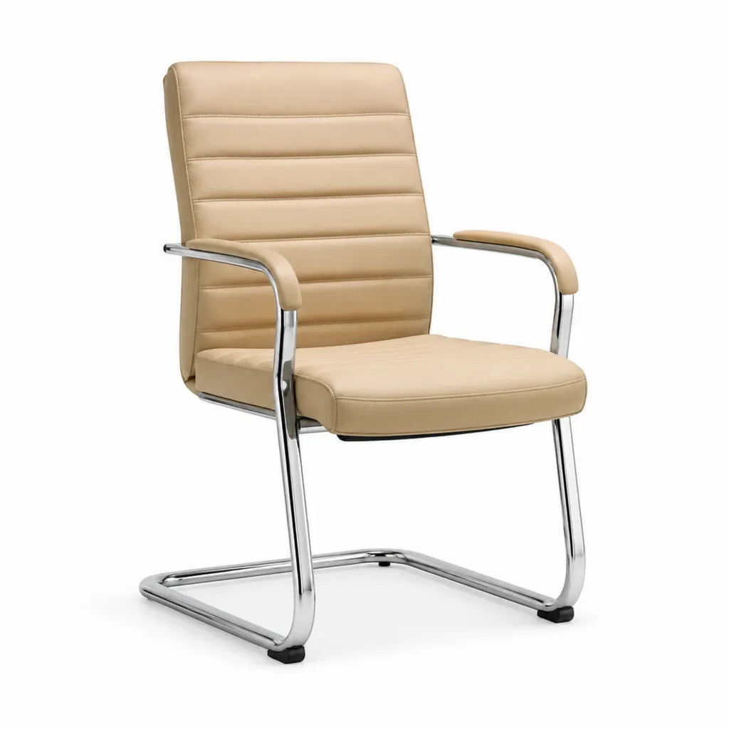 Freischwinger Besucherstuhl Bürostuhl mit Armlehnen aus PU-Kunstleder Beige 59 x 64 x 102 cm