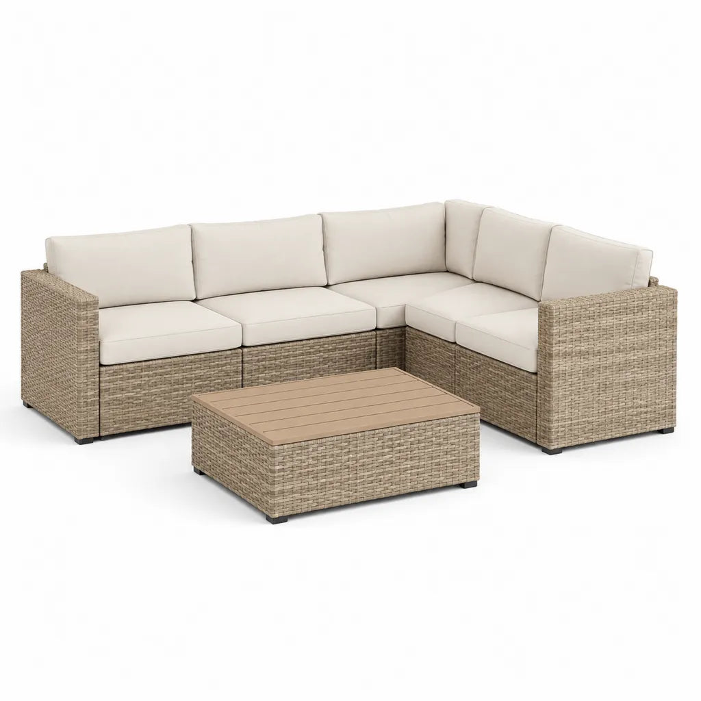 Gartenlounge Ecksofa Set 5-teilig 230 x 170 x 65 cm Polyrattan Beige Creme