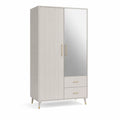 Kleiderschrank mit Spiegel 80 x 50 x 180 cm MDF Weiß Gold mit 2 Türen und 2 Schubladen