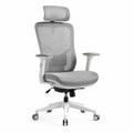 Ergonomischer Bürostuhl Drehstuhl mit Kopfstütze und Armlehnen aus Polyester-Netzgewebe in Grau Weiß 66 x 66 x 117-127 cm