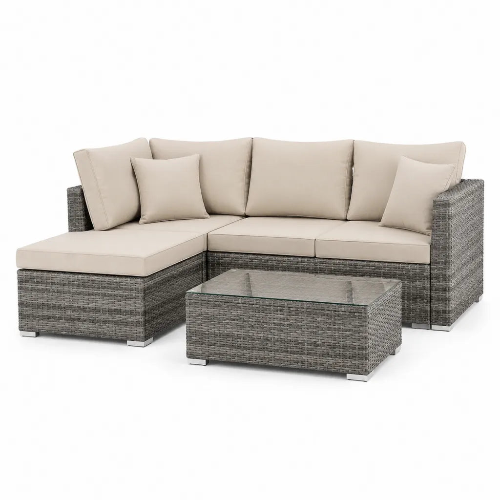 Gartensofa Set in L-Form mit Couchtisch 200 x 140 cm Polyrattan Grau Beige