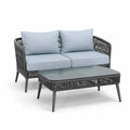 2-Sitzer Gartensofa Set mit Couchtisch Aluminium PE-Geflecht Glasplatte Grau Hellblau 130 x 75 x 75 cm