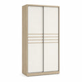 Schiebetürenschrank 120 x 200 x 60 cm aus melaminharzbeschichteter Spanplatte rechteckig in Weiß und Eiche