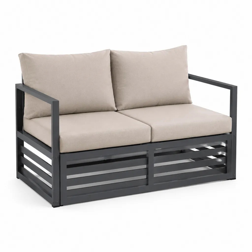 2-Sitzer Gartensofa mit Kissen Aluminium und Polyester rechteckig Anthrazit Beige 124 x 70 x 65 cm