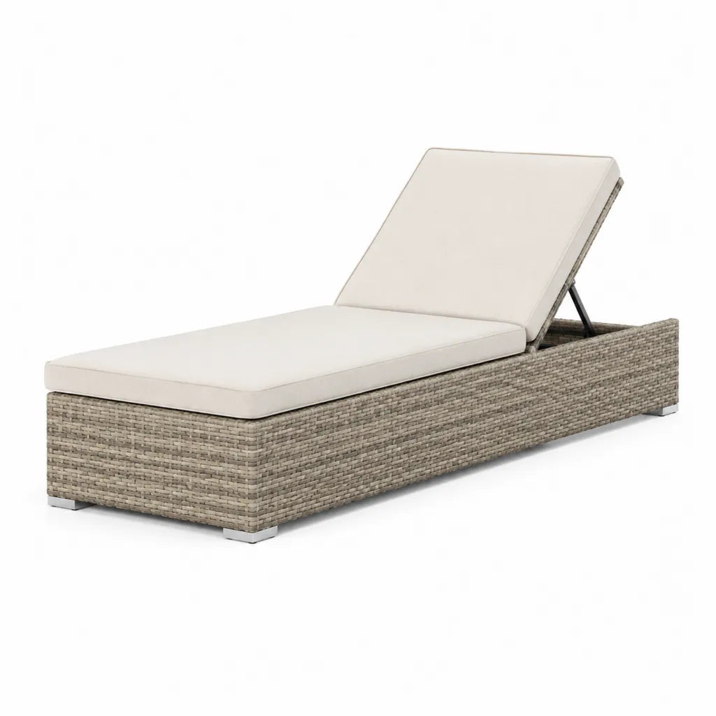 Gartenliege rechteckig mit verstellbarer Rückenlehne 200 x 70 x 33 cm PE-Rattan Stahl Creme Grau