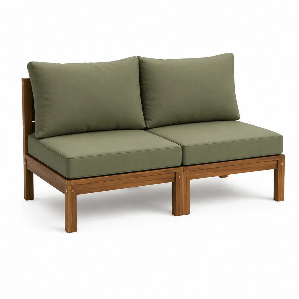2-Sitzer Gartensofa aus Akazienholz mit Polyesterkissen in Olivgrün 120 x 70 x 75 cm