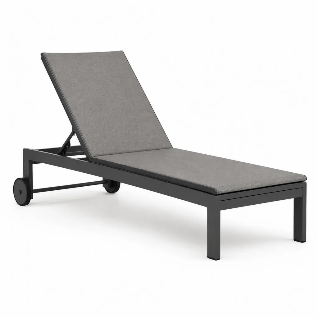 Gartenliege verstellbar mit Rollen Aluminium Textilene rechteckig Anthrazit Grau 195 x 65 x 32 cm